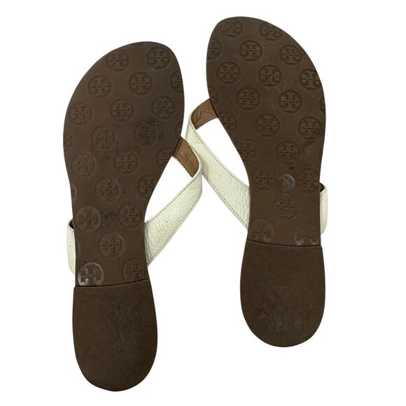 Tory Burch Thora Thong Sandals Flip Flops Patent Leather Ivory Gold Size US 8 - Picture 12 of 14